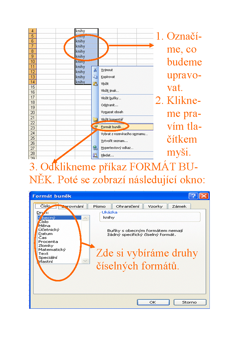 excel úprava textu tabulky FORMÁT BUNĚK zarovnání