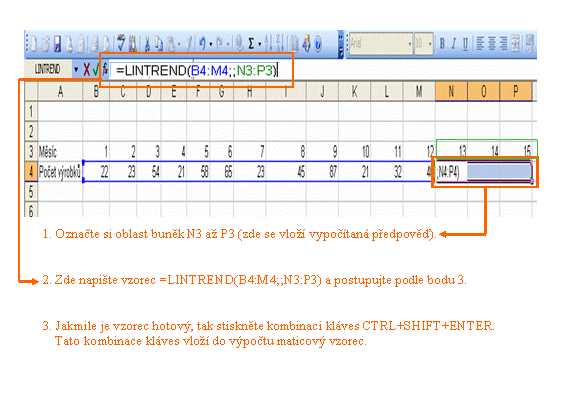 Excel maticový vzorec ve funkci lintrend