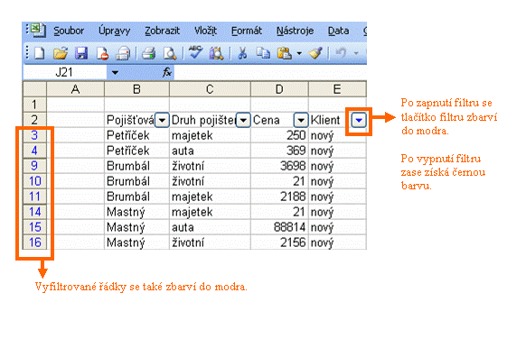 Filtrování dat Excel