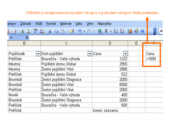 Excel rozšířený filtr
