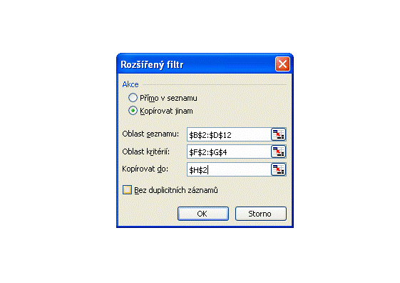Excel rozšířený filtr