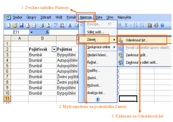 Excel odemknutí listu