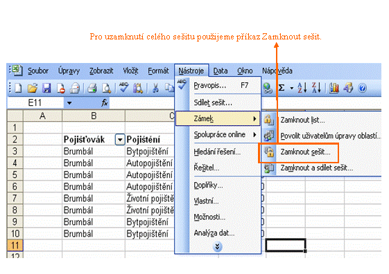 Excel uzamknutí sešitu